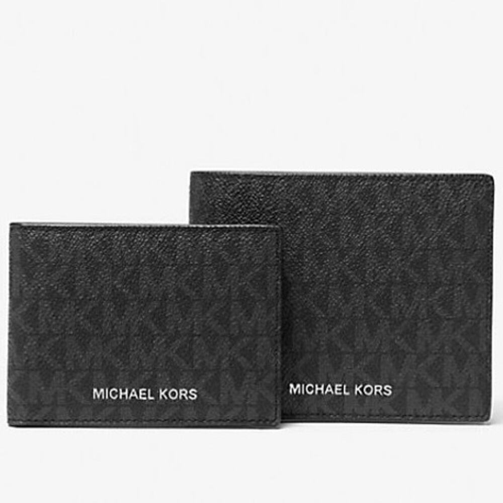 NEW Michael Kors Cooper Billfold Wallet w/ Passcase Black MK Logo Print